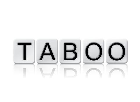 The word "Taboo" written in tile letters isolated on a white background.
