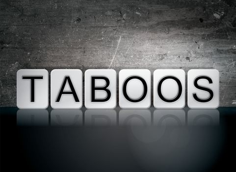 The word "Taboos" written in white tiles against a dark vintage grunge background.