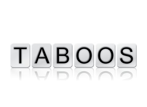 The word "Taboos" written in tile letters isolated on a white background.