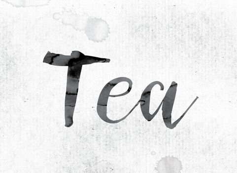 The word "Tea" concept and theme painted in watercolor ink on a white paper.