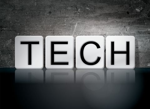 The word "Tech" written in white tiles against a dark vintage grunge background.