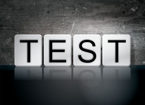 The word "Test" written in white tiles against a dark vintage grunge background.