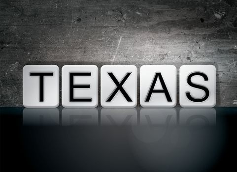 The word "Texas" written in white tiles against a dark vintage grunge background.