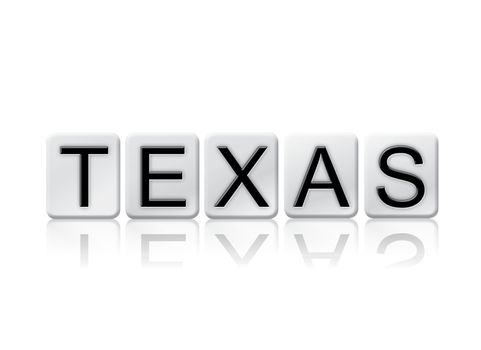 The word "Texas" written in tile letters isolated on a white background.