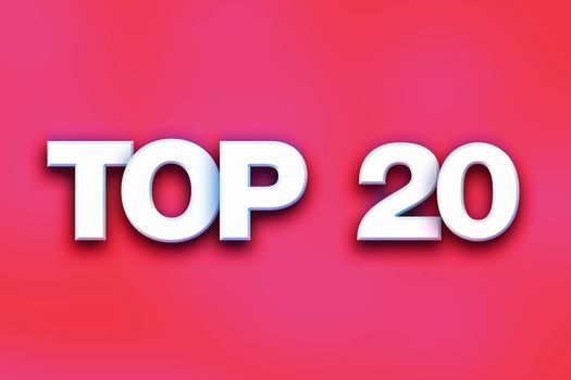 The word "Top 20" written in white 3D letters on a colorful background concept and theme.