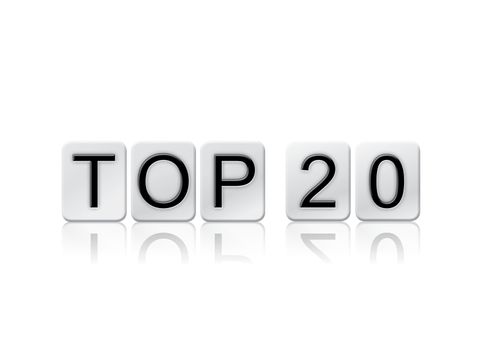 The word "Top 20" written in tile letters isolated on a white background.