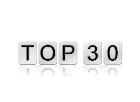 The word "Top 30" written in tile letters isolated on a white background.
