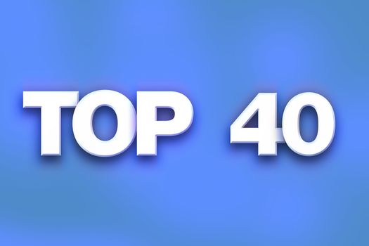 The word "Top 40" written in white 3D letters on a colorful background concept and theme.