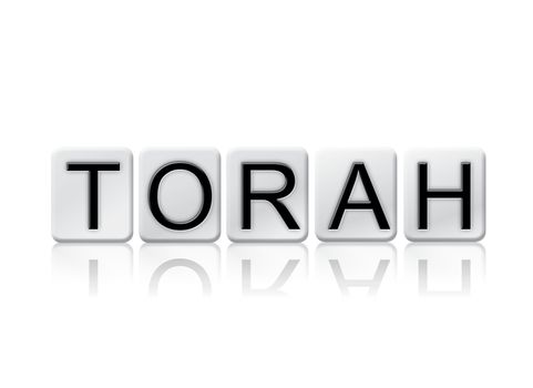 The word "Torah" written in tile letters isolated on a white background.