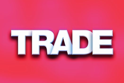 The word "Trade" written in white 3D letters on a colorful background concept and theme.
