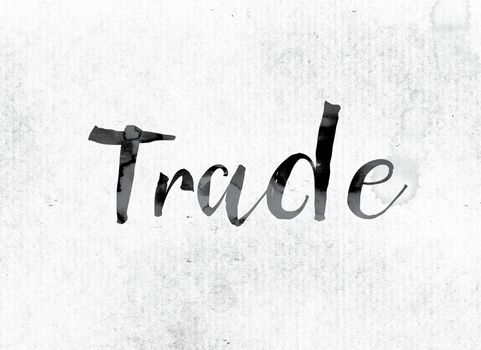 The word "Trade" concept and theme painted in watercolor ink on a white paper.