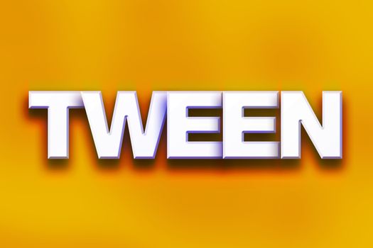 The word "Tween" written in white 3D letters on a colorful background concept and theme.