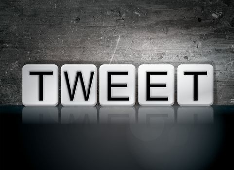 The word "Tweet" written in white tiles against a dark vintage grunge background.