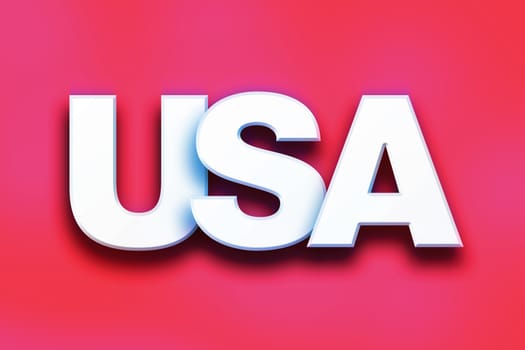 The word "USA" written in white 3D letters on a colorful background concept and theme.