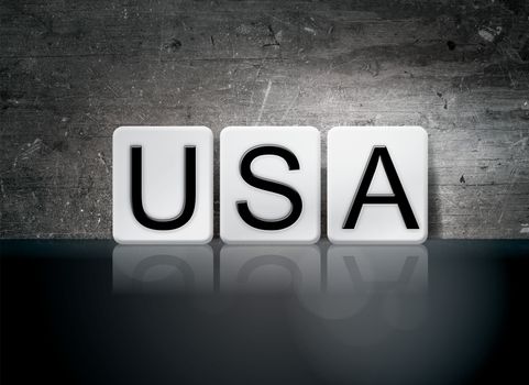 The word "USA" written in white tiles against a dark vintage grunge background.