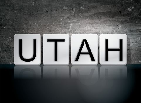 The word "Utah" written in white tiles against a dark vintage grunge background.