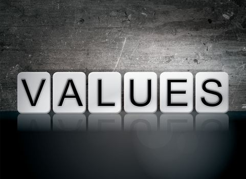 The word "Values" written in white tiles against a dark vintage grunge background.