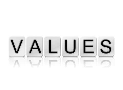 The word "Values" written in tile letters isolated on a white background.