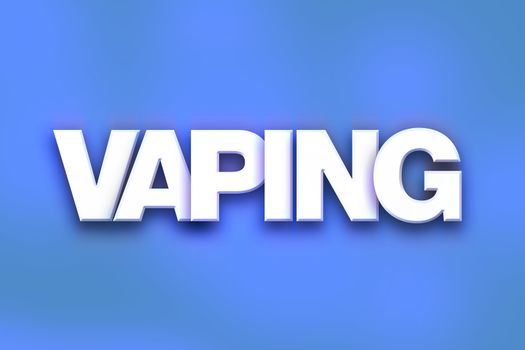 The word "Vaping" written in white 3D letters on a colorful background concept and theme.