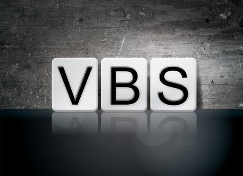 The word "VBS" written in white tiles against a dark vintage grunge background.