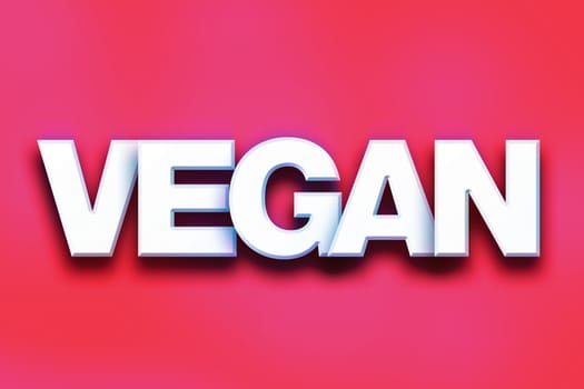 The word "Vegan" written in white 3D letters on a colorful background concept and theme.