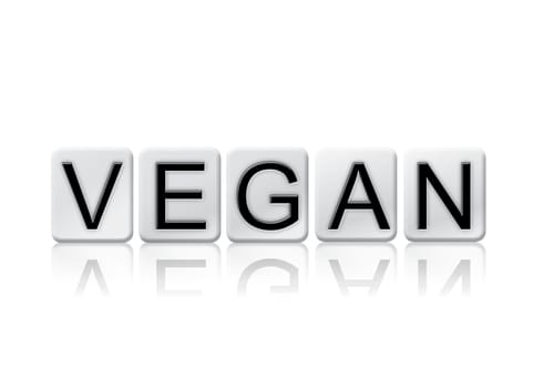 The word "Vegan" written in tile letters isolated on a white background.