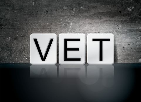 The word "Vet" written in white tiles against a dark vintage grunge background.