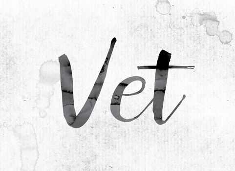 The word "Vet" concept and theme painted in watercolor ink on a white paper.