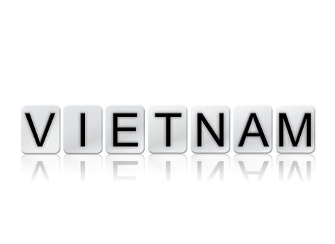 The word "Vietnam" written in tile letters isolated on a white background.