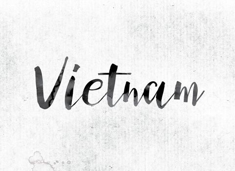 The word "Vietnam" concept and theme painted in watercolor ink on a white paper.