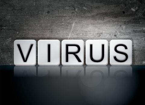 The word "Virus" written in white tiles against a dark vintage grunge background.