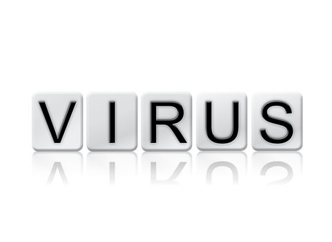 The word "Virus" written in tile letters isolated on a white background.