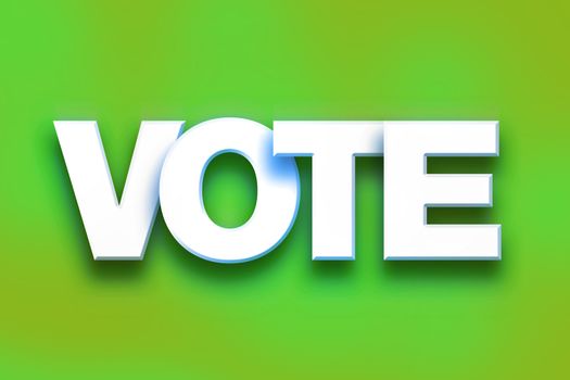 The word "Vote" written in white 3D letters on a colorful background concept and theme.