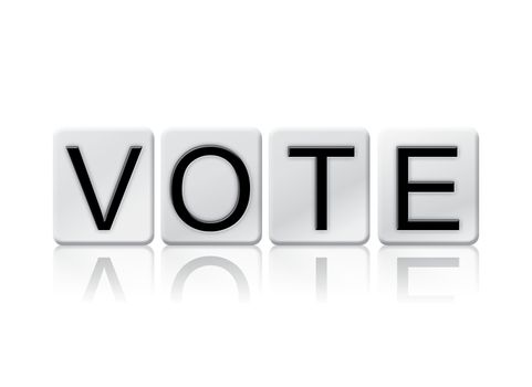 The word "Vote" written in tile letters isolated on a white background.