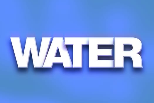 The word "Water" written in white 3D letters on a colorful background concept and theme.