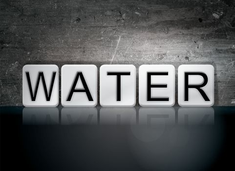 The word "Water" written in white tiles against a dark vintage grunge background.