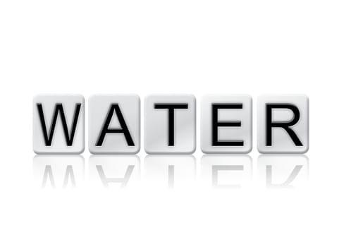 The word "Water" written in tile letters isolated on a white background.