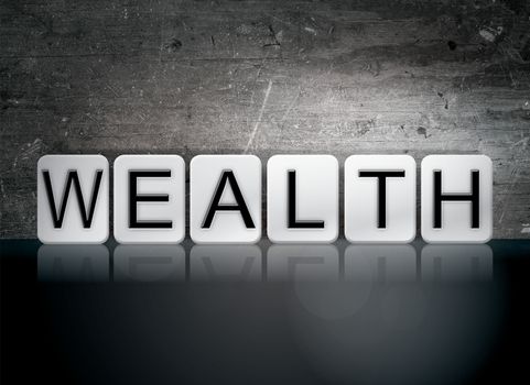 The word "Wealth" written in white tiles against a dark vintage grunge background.