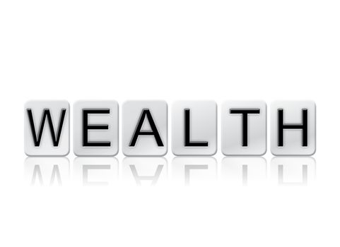 The word "Wealth" written in tile letters isolated on a white background.