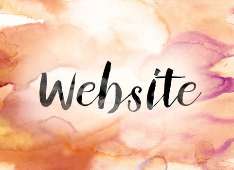 The word "Website" painted in black ink over a colorful watercolor washed background concept and theme.