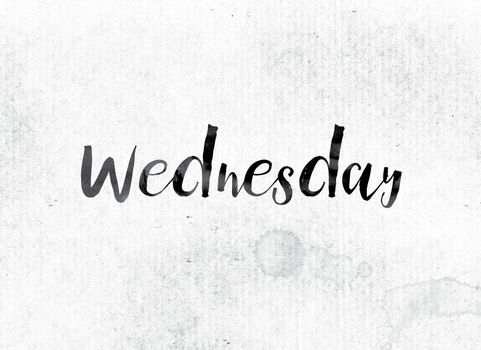 The word "Wednesday" concept and theme painted in watercolor ink on a white paper.