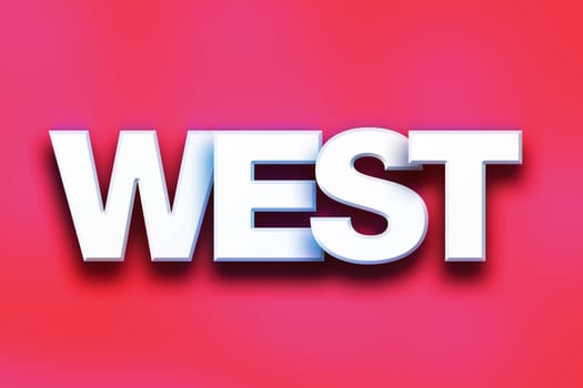 The word "West" written in white 3D letters on a colorful background concept and theme.
