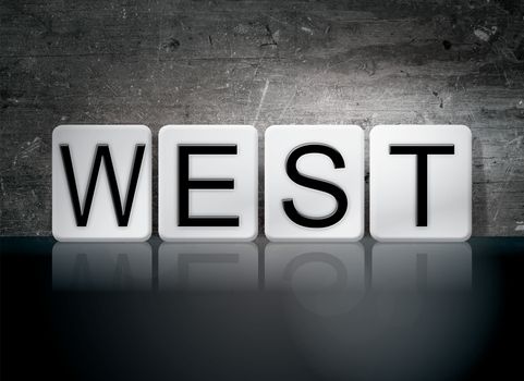 The word "West" written in white tiles against a dark vintage grunge background.