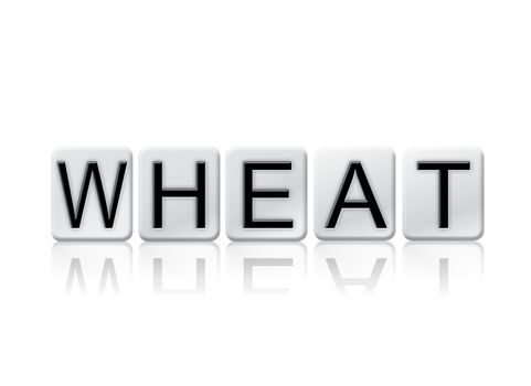 The word "Wheat" written in tile letters isolated on a white background.