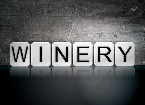 The word "Winery" written in white tiles against a dark vintage grunge background.