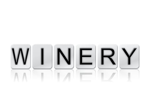 The word "Winery" written in tile letters isolated on a white background.