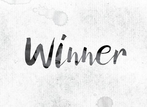 The word "Winner" concept and theme painted in watercolor ink on a white paper.