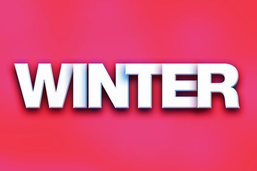 The word "Winter" written in white 3D letters on a colorful background concept and theme.