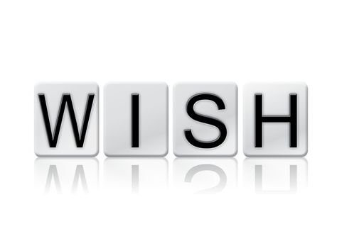 The word "Wish" written in tile letters isolated on a white background.