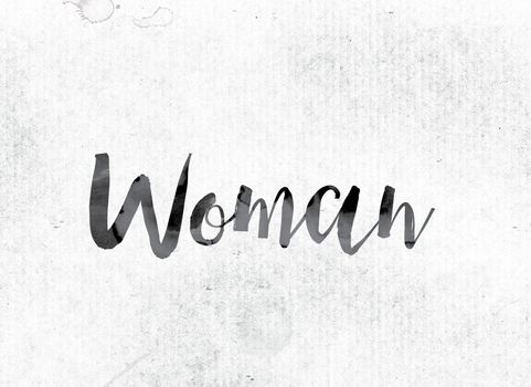 The word "Woman" concept and theme painted in watercolor ink on a white paper.